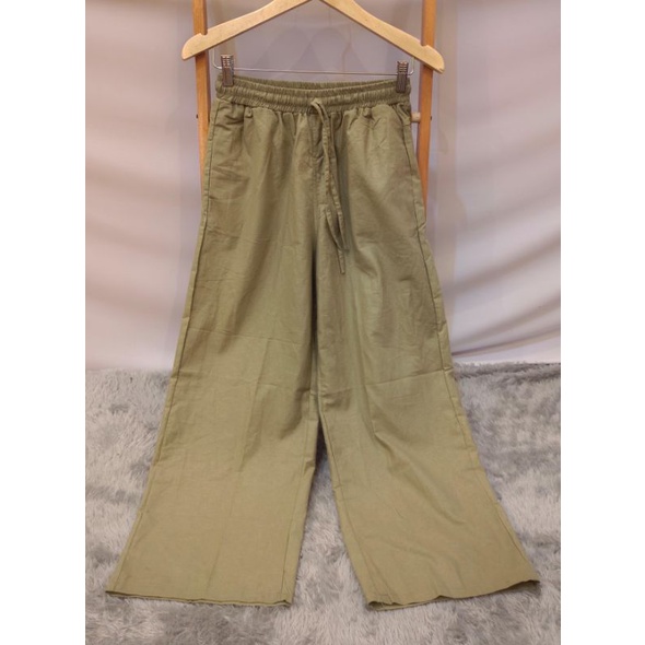 Amha Collection - Celana Kulot Linen Polos Full Karet All Size XL