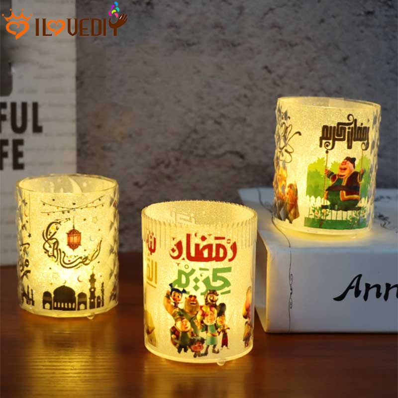 Idul Fitri Candle Cup Light Party Lampu Lilin Elektronik Dekorasi Kamar Pencahayaan Retro Lukisan Lampu Malam Untuk Perayaan Pesta Festival