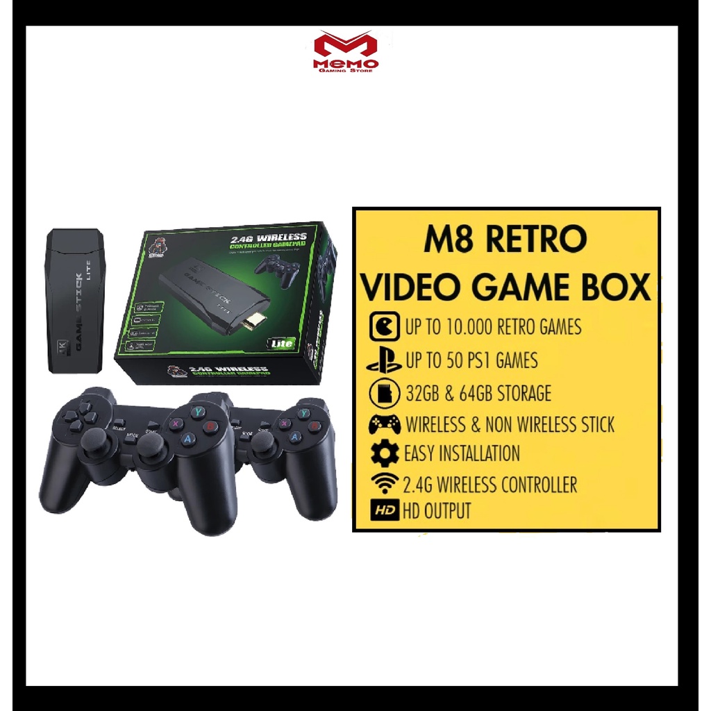 Video Game Box Console 2.4G Wireless Controller Stick 4K Lite M8 Retro