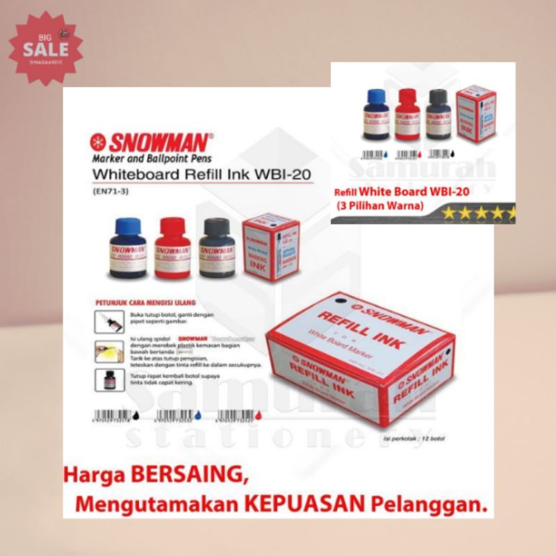 

Tinta Spidol White Board Snowman WBI 20 / Refill Marking Ink WBI-20(ORIGINAL PRODUK)