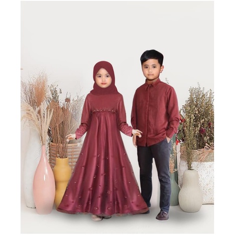 Set Baju Anak gamis terbaru 2023 lebaran anak perempuan Setelan Anak Cewek Gamis Anak Cowok Kemeja L