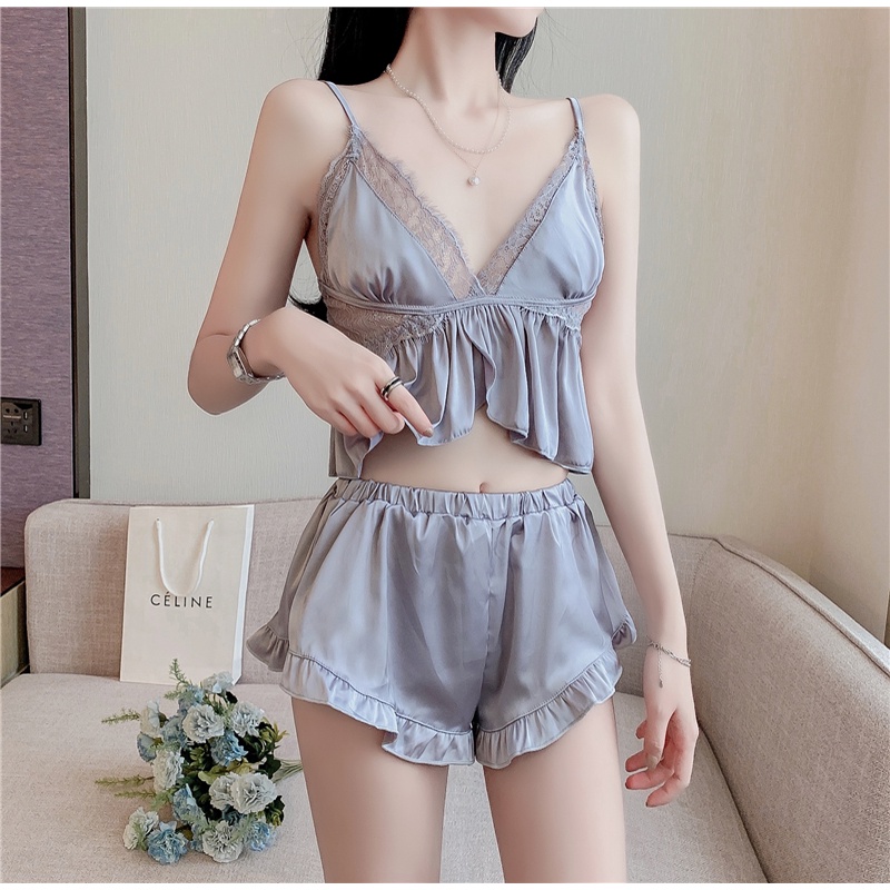 TELLY ➡️ 369 Lingerie set Piyama Baju Tidur Wanita Vee-Silk Lace NightWear