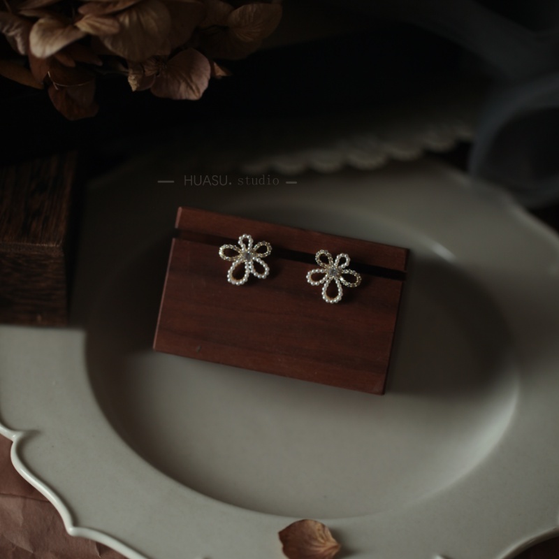 S925 Perak Disepuh Mutiara Zirkon Bunga Anting Ear Studs Untuk Wanita Gadis Fashion Perhiasan