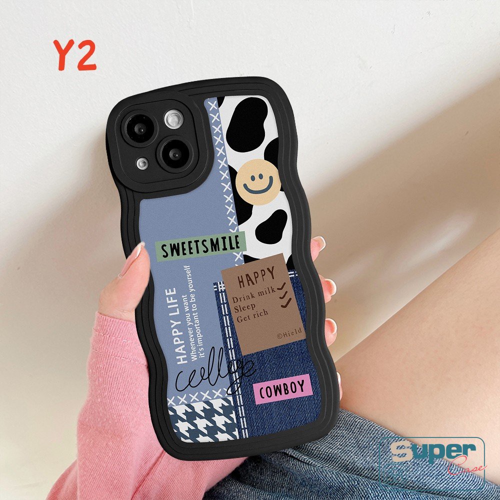 Wavy Edge Case Oppo A54 A17 A17K A57 A74 A15 A78 A95 A5 A9 A16 A12 A7 A16s A3s A96 A5s A55 A76 A77 A16K A1k A77s A53 A52 Reno 8t 5F 7Z 6motif Sambungan Koboi Smile Kupu Sarung