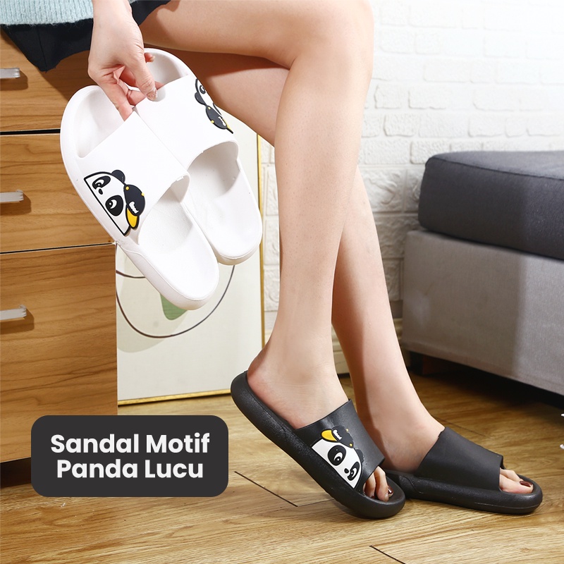 Mainland Sandal Slip On Wanita Sendal Jelly Karet  Soft Rubber Outdoor/Indoor Model Panda Lucu HSN141