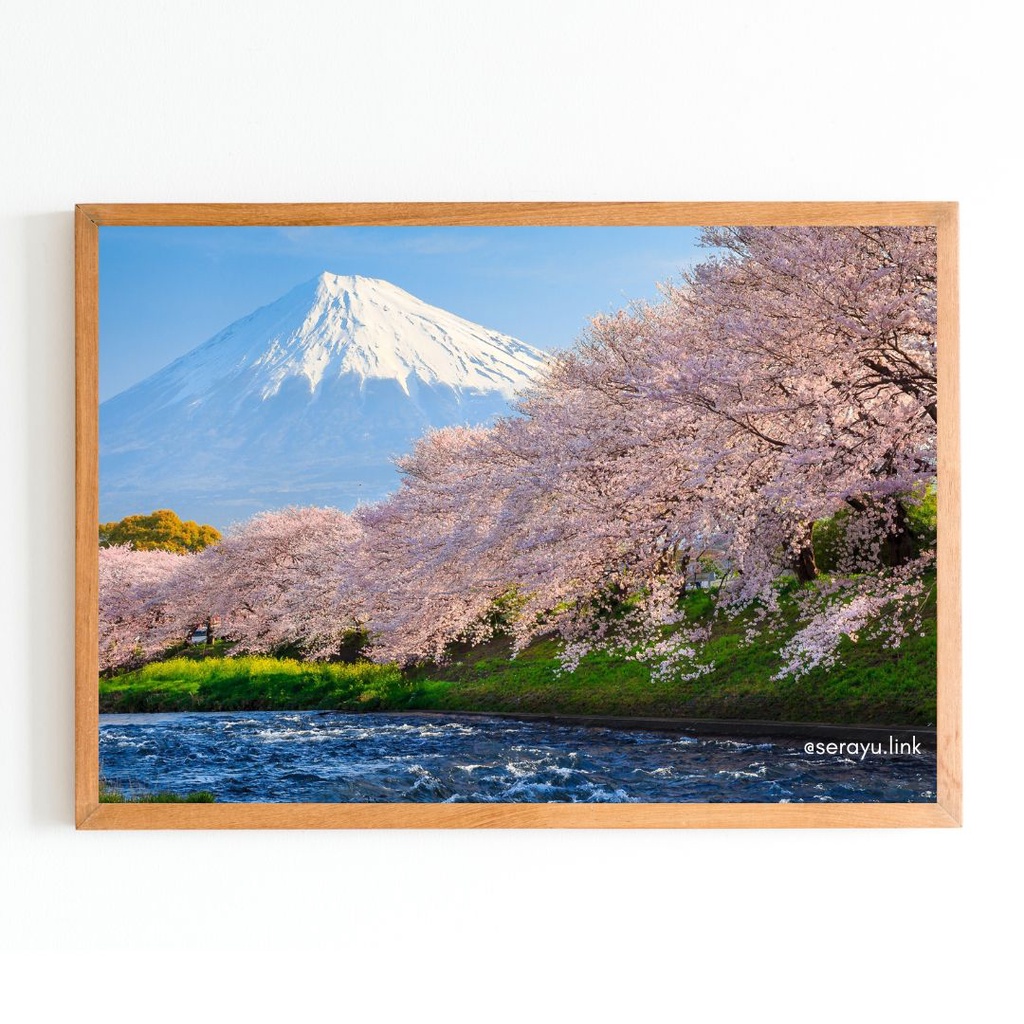 Poster dan Lukisan Cetak Pemandangan Alam di Jepang Frame Kayu Natural
