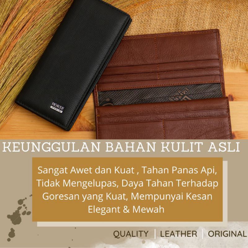 Dompet Pria Panjang Bahan Kulit Asli Slot Kartu Simple Polos