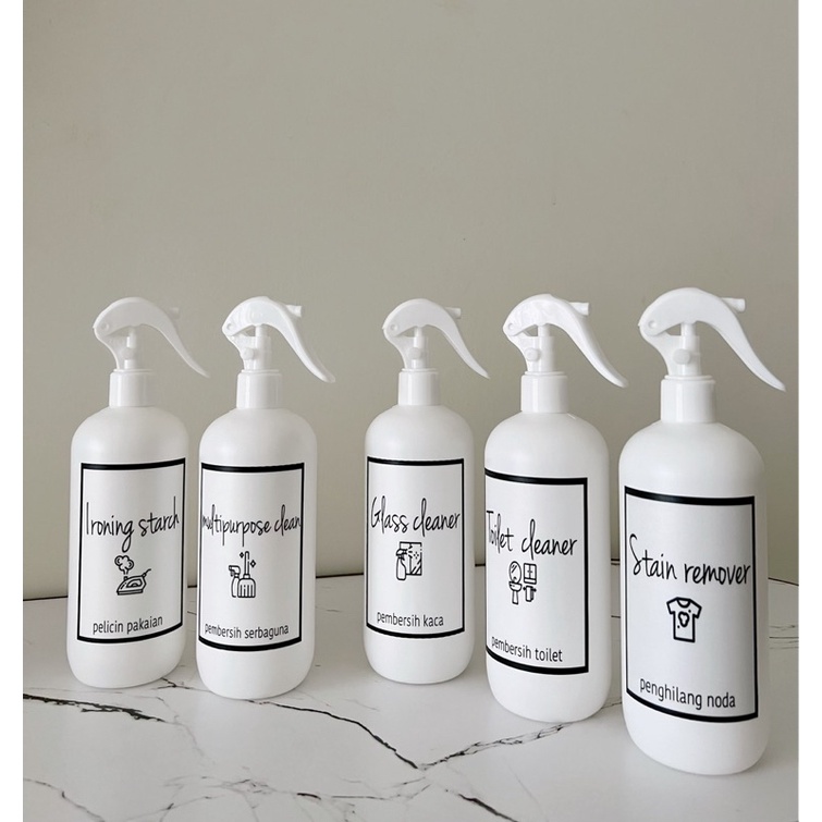 botol PUTIH N24 SPRAY hitam  putih stiker kotak gambar 500ml . aesthetic refillable bottle  minimalist organizer botol isi ulang semprot  stiker laundy room estetik