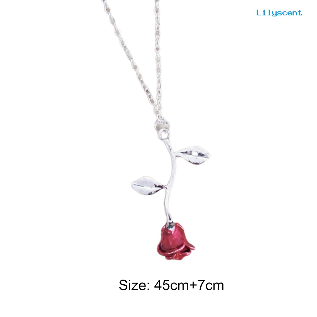 Ls Perhiasan Kalung Rantai Liontin Mawar Enamel Wanita Elegan Hadiah Valentines Day