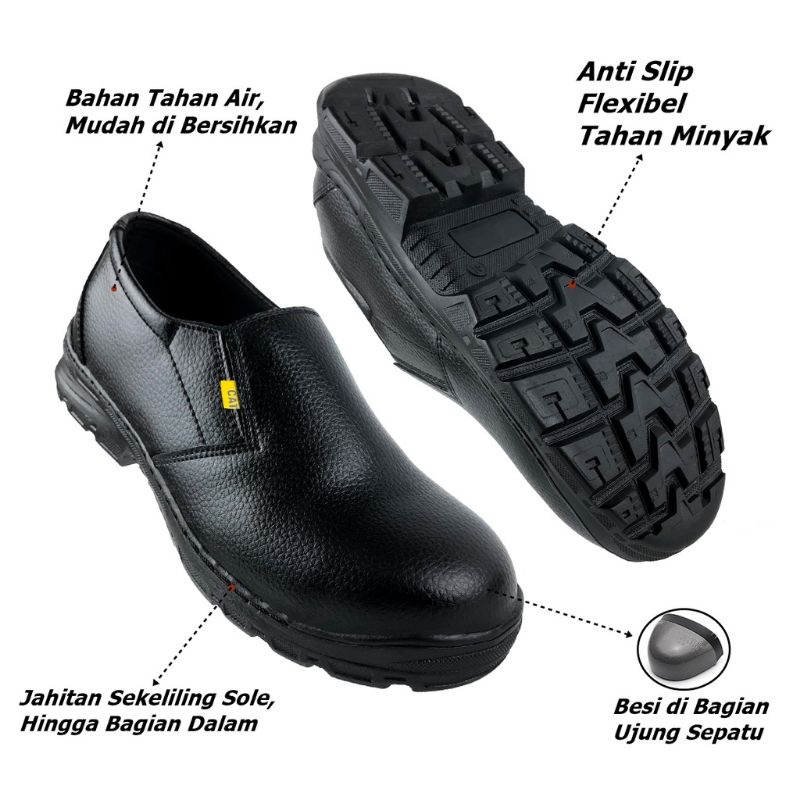 sepatu safety slip on ujung besi, sepatu safety kerja lapangan dan proyek