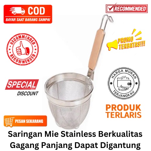 [BISA COD] PROMO Saringan Mie Stainless Berkualitas Gagang Panjang Dapat Digantung Saringan Bakso Saringan Kuah Saringan Rebus Serokan Saringan Bolong Saringan Gagang Kayu Centong Irus Penyaring Murah Meriah