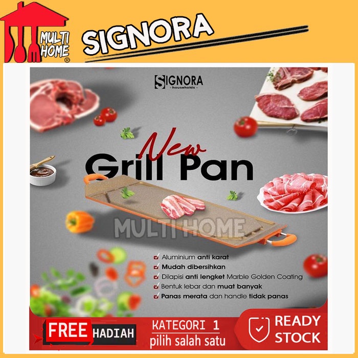 Signora New Grill Pan / Alat Panggang Anti Lengket Free Hadiah