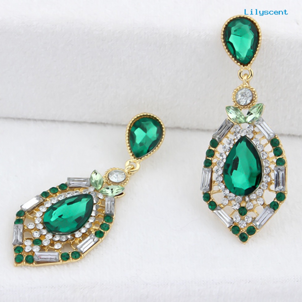 [LS] Anting Wanita Bentuk Tetesan Air Mata Besar Menjuntai Zinc Alloy Berlian Imitasi Earrings Jewelry Untuk Pesta