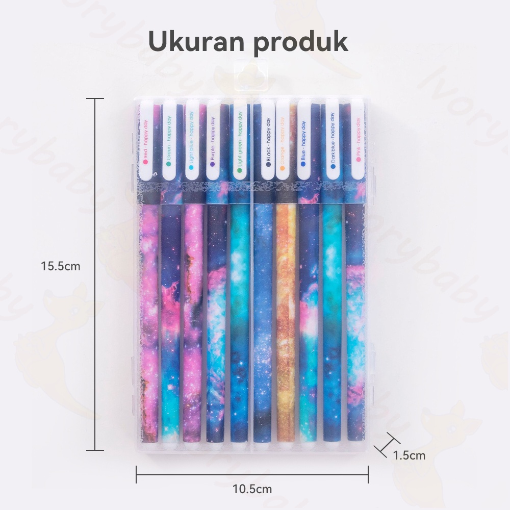 Ivorybaby 10pcs Pulpen gel warna warni tulisan lucu Bolpen bulpen gel warna warni karakter