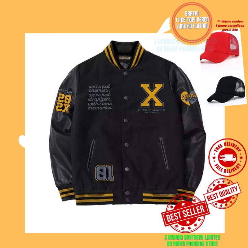 Jaket embroidery X Urban Absolute Varsity Baseball Pria Masa Kini Warna kombinasi