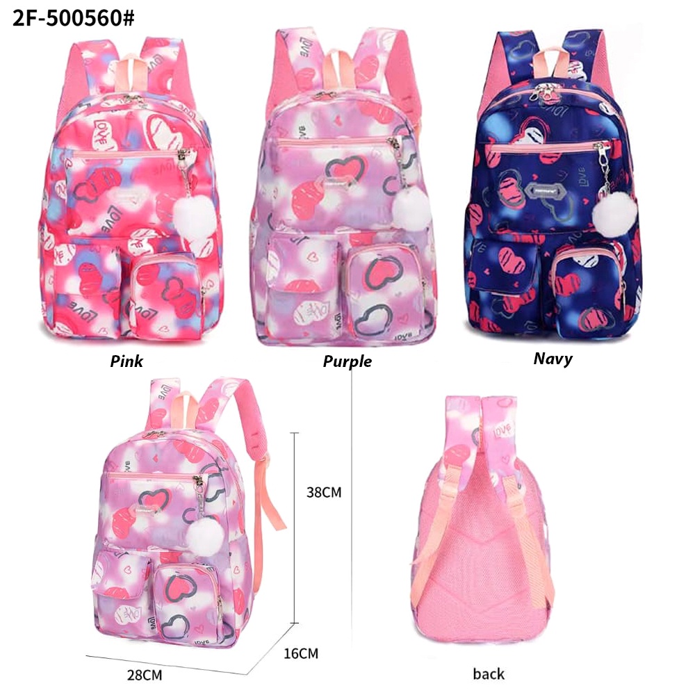 FORTUNE  Tas ABG Fashion Korea Ransel Sekolah SMP-SMA Tas Remaja Perempuan Terbaru Import FREE Gantungan Pompom Tas Sekolah TK-Paud Wanita Backpack School Import