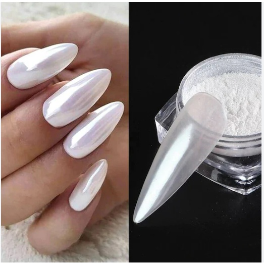 pearl chrome powder nails/Pearl mermaid glaze donut nail aurora powder