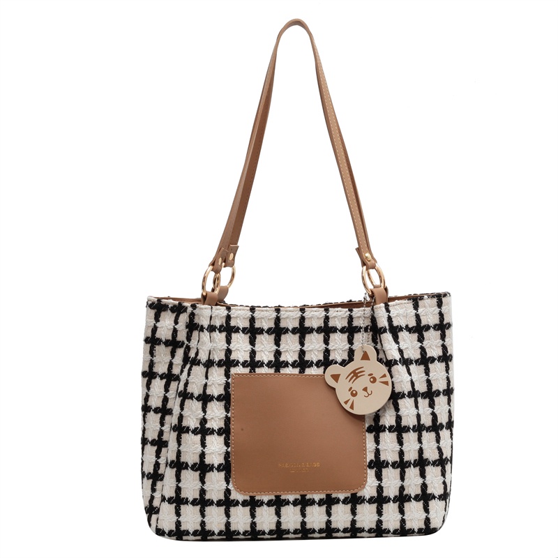 ☁Sera net red hot style tote bag female 2022 new canvas plaid large capacity bag student class shoulder bag