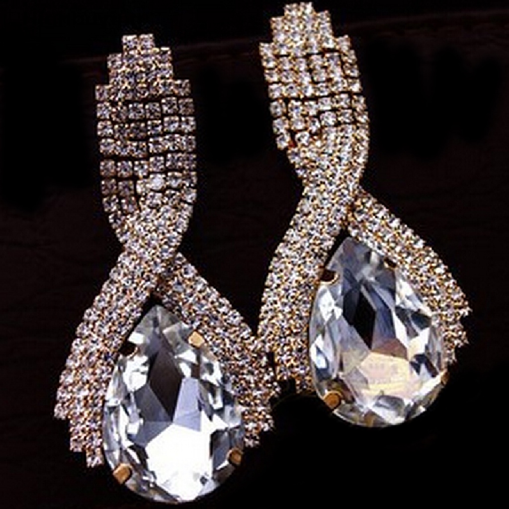 Hbid Anting Fashion Wanita Vintage Tetesan Air Warna Crytal Permata Hias Drop Earrings Glory