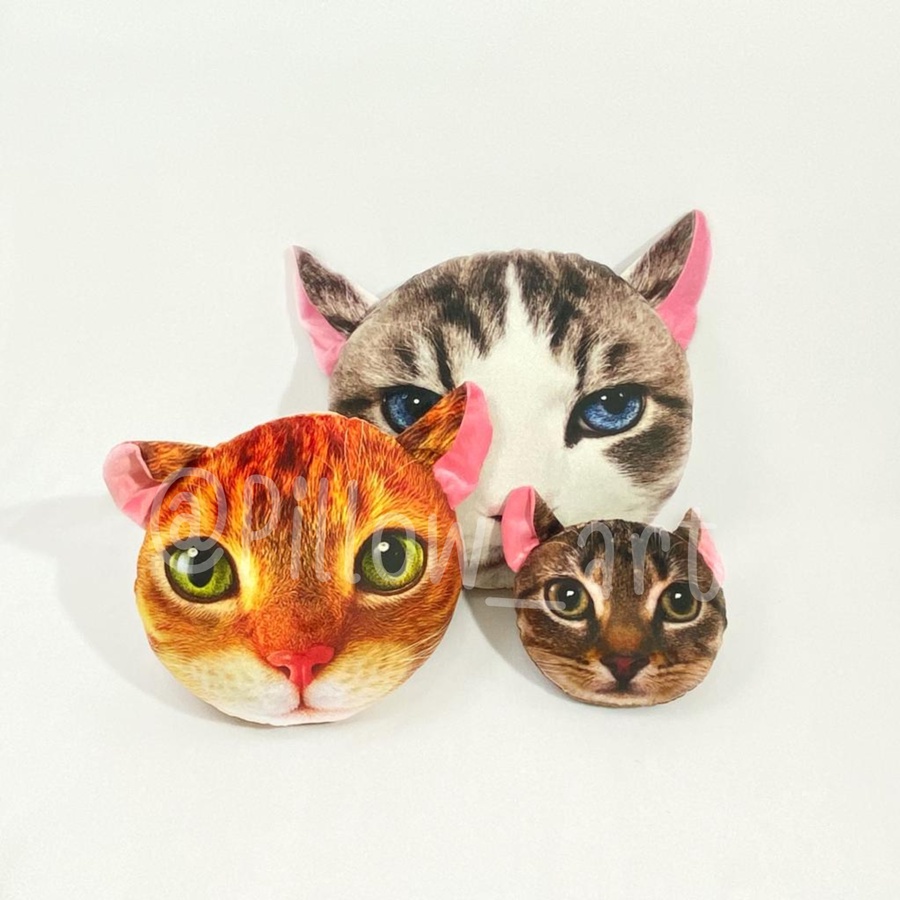 Pillowart - Bantal Boneka Kepala Kucing Bulat Size S - ART070