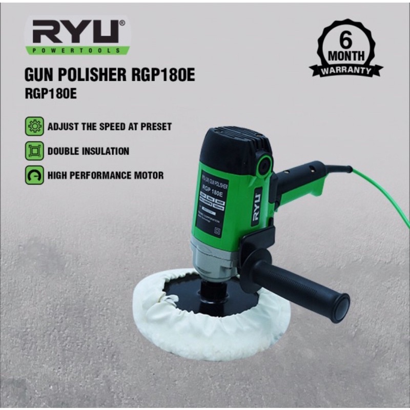 Ryu Mesin Poles 7 Inch RGP180E Gun Polisher Mobil Motor RGP 180 E 180E