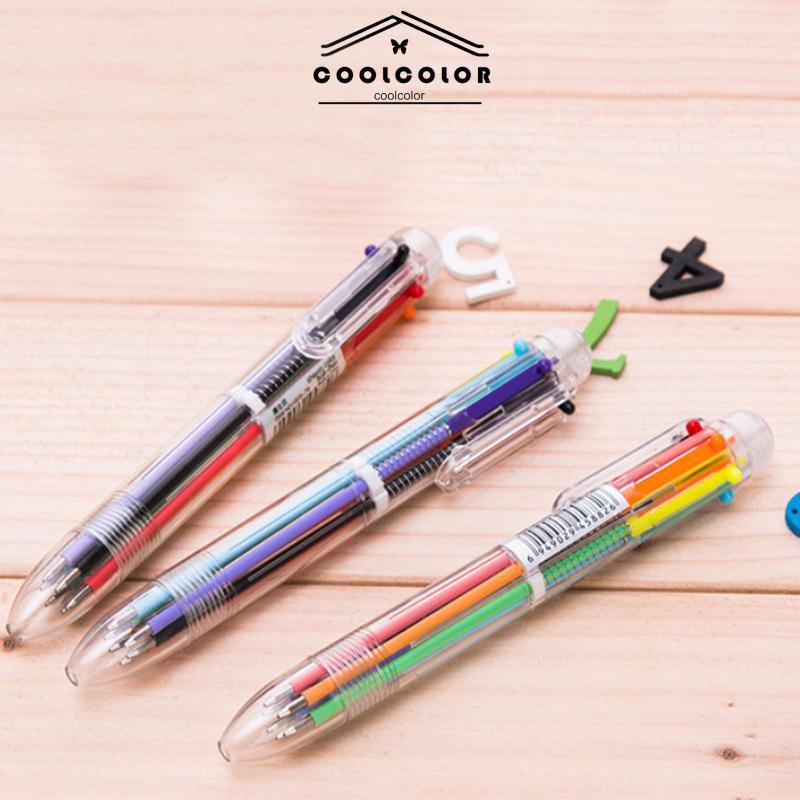 COD❤️Bolpen 6-in-1 0.5MM Multi Warna Untuk Stationery Anak Sekolah Kantor bolpen- cl