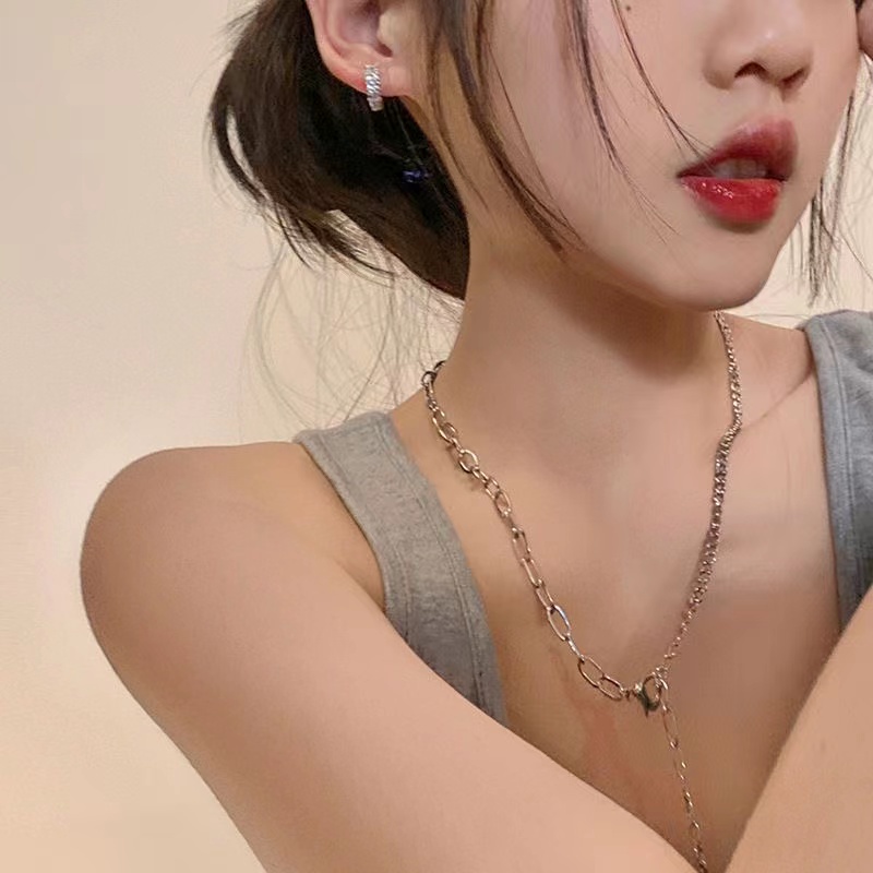 IFYOU Anting Tusuk Giwang Zircon Silver Berlian Berkilau Simple Untuk Aksesoris Perhiasan Wanita