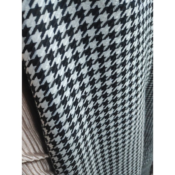 Kain Woll Houndstooth Untu Walang Monochrome