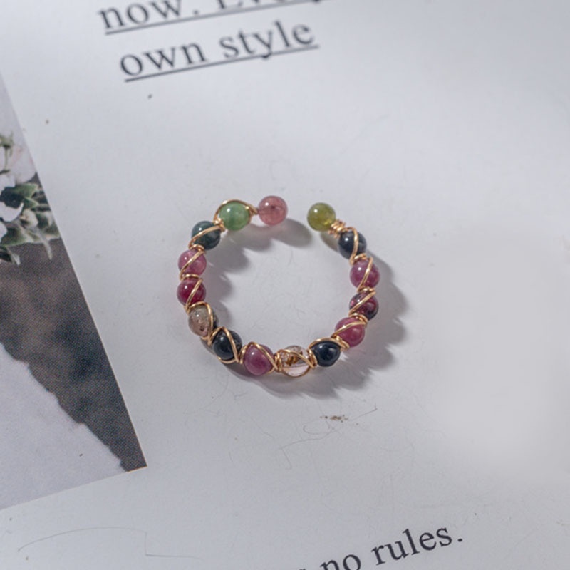 Pacaran Wanita Cincin Hias Fashion Elegan Terbuka Cincin Kasual Pesta Perhiasan Aksesoris Warna-Warni Vintage Manik Bulat Ring
