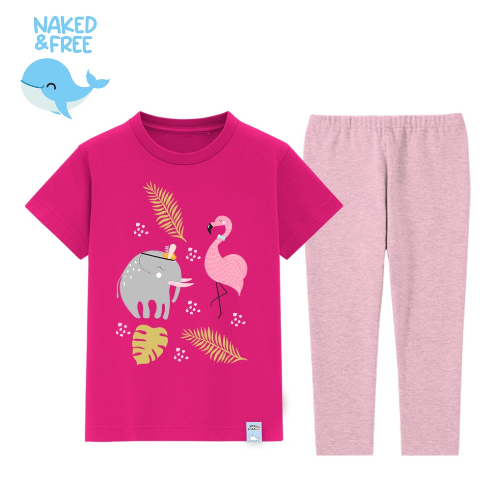 Naked & Free Piyama Baju Tidur Anak Perempuan Flamingo Untuk 2-8 Tahun Bahan Katun Combed 30S