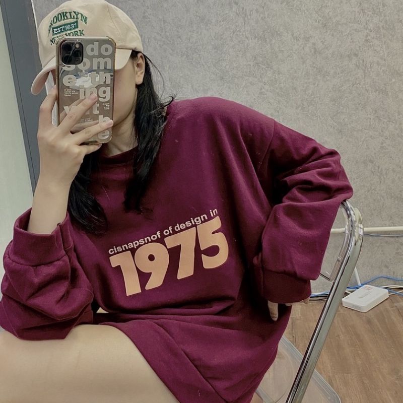 S - XXXXXL(6XL) Sweater Burgundy BIG SIZE 1975 Unisex Korean Style Crewneck OVERSIZED Pria Wanita Fleece Cotton Sweatshirts Harajuku Street Style S M L XL 2XL 3XL 4XL 5XL 6XL