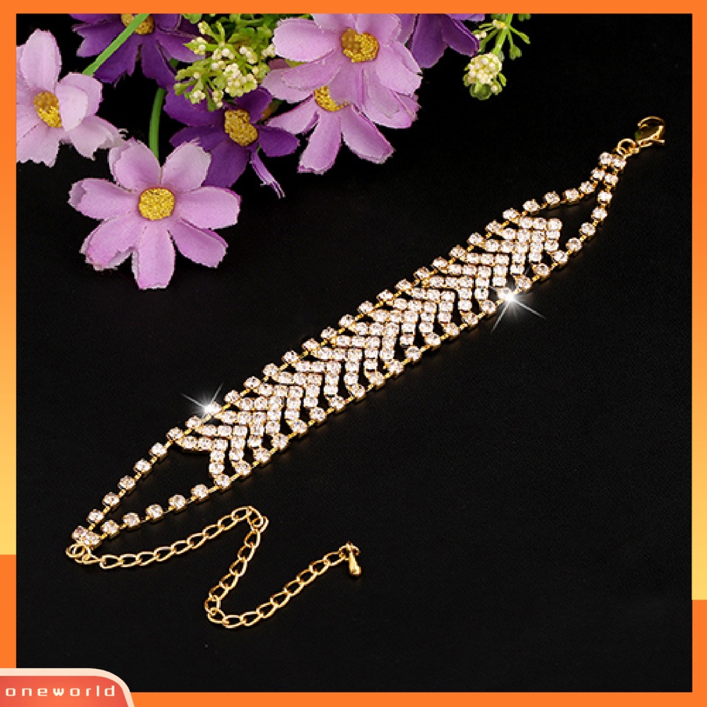 {oneworld} Gelang Multilayer Handmade Rhinestones Alloy Cuff Bangle Untuk Pesta