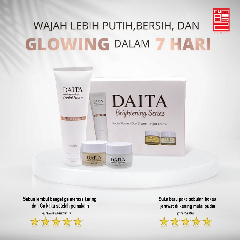 Daita skincare original cosmetic brightening paket facial foam day cream night cream glowing whitening bpom ampuh putih cepat dalam 7 hari