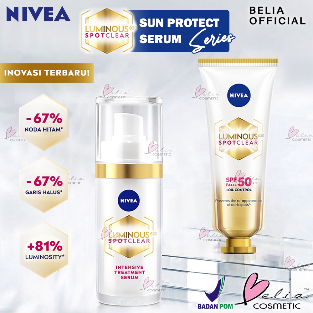 ❤ BELIA ❤ NIVEA Luminous 630 Spotclear Intensive Treatment Serum 30mL | Sun Protect SPF50 PA+++ Anti-Dark Spot + Hyaluronic Acid &amp; Vitamin E 40mL | BPOM