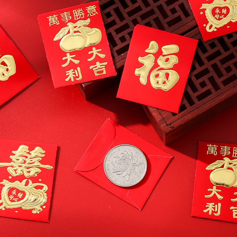 25 Pcs/Set Amplop Merah Mini Kreatif Hongbao Mini Koin Amplop Merah Festival Musim Semi Saku Uang Keberuntungan Tahun Baru Cina Berkat Tas Pernikahan Berkat Tas Merah