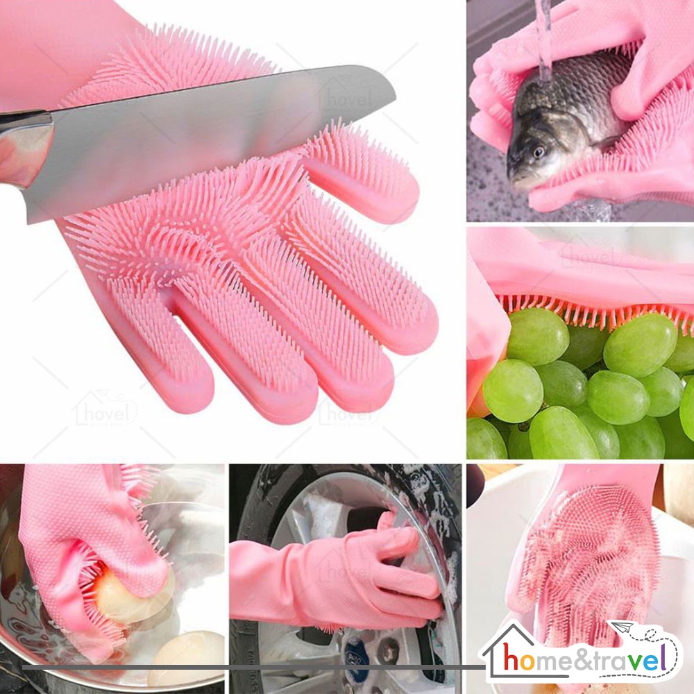 HOVELSHOP Sarung Tangan Cuci Piring Silicone Serbaguna Anti Bakteri