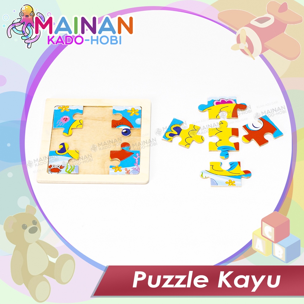 MAINAN EDUKASI ANAK PUZZLE KAYU KARAKTER FISH SMALL SIZE 3x3