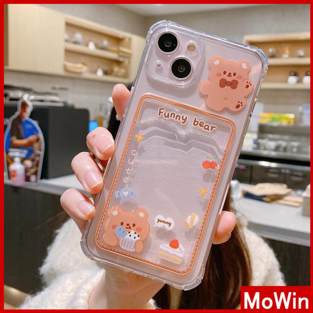 For iPhone 14 Pro Max iPhone Case Card Holder Card Storage Clear Case TPU Soft Case Shockproof Cover Camera Cute Bear Compatible with iPhone 11 12 13 Pro Max 7Plus XR XS MAX 7 8