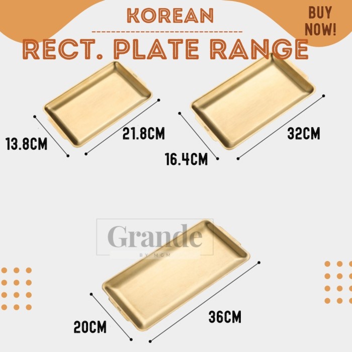 Segipanjang Plate 21x14cm Korea Stainless Gold Piring Nampan emasTEBAL