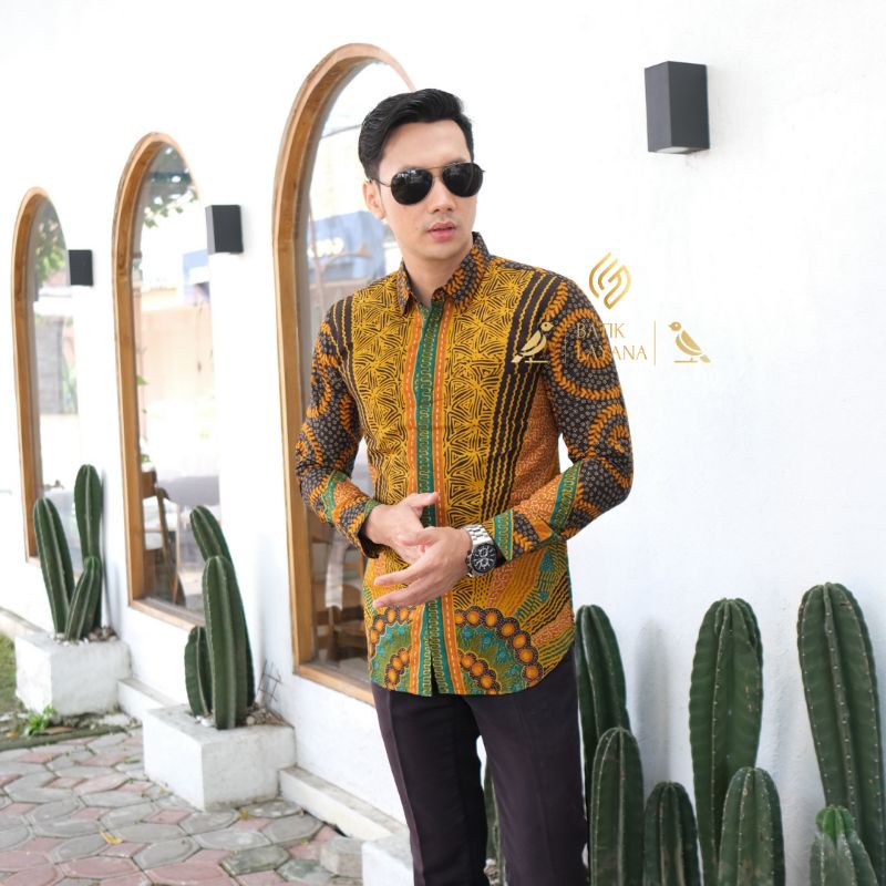 Kemeja Batik  Sandoro Kunyit Baju Formal atau Nonformal Katun Premium