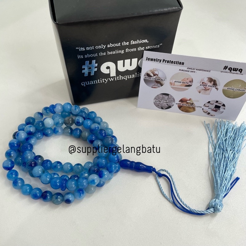 TASBIH Batu Alam BLUE CHALCEDONY 99butir bonus box exclusive