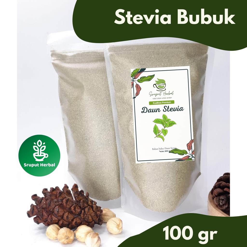 

100gr Daun Stevia Bubuk Murni Premium Dried Stevia Stevia Rebaudiana Berkualitas JSR 100% Sruput Herbal