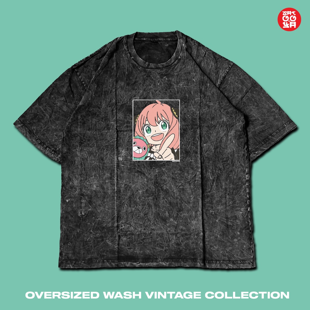 Kaos Anime Oversize Wash Spy X Family - Stone Wash - Vintage - Kaos Lucu Anya Forger Point - Kaos Ac