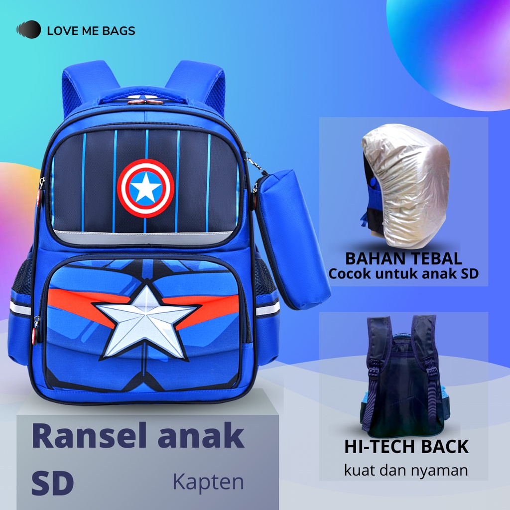 LMB Tas Sekolah Anak Laki SD Import Bahan Nilon Premium Karakter Superhero Timbul 6D Tebal