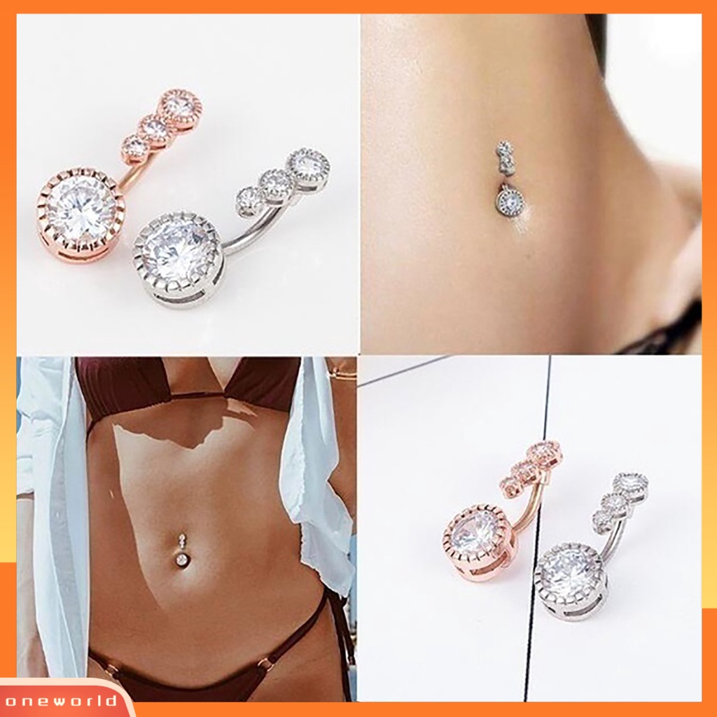 [oneworld] Wanita Cubic Zirconia Belly Button Cincin Tindik Tubuh Pusar Perhiasan Aksesori