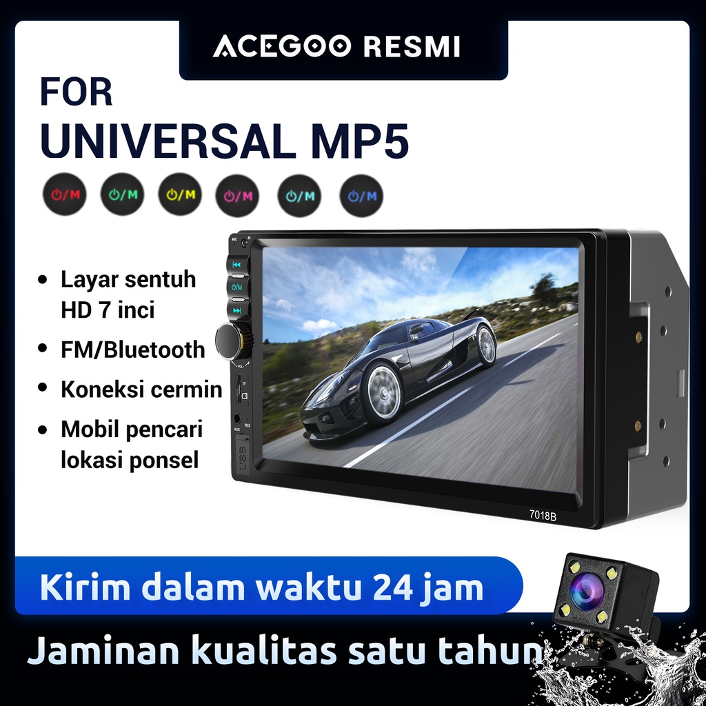 ESSGOO Head Uniit 7inch Double DIN 7018B Car Radio Player Bluetooth Mp5 Black Connected Colorful Backlight with Remote Control Carplay
