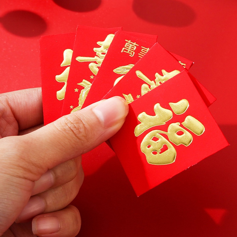 25pcs/set New Year Hot Stamping Mini Red Packet/Spring Festival Lucky Word Amplop Merah Kecil/Berkah Tradisional China Anak Bonus