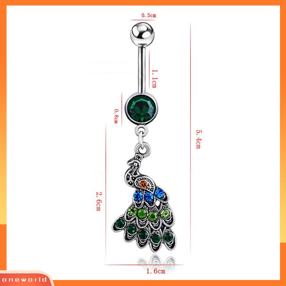 [oneworld] Merak Multicolor Berlian Imitasi Belly Bar Pusar Cincin Wanita Perhiasan Tindik Tubuh