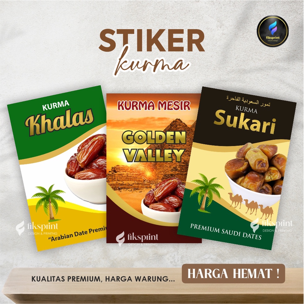 

Stiker Kurma Sukari, Kurma Mesir, Kurma Khalas, Kurma Ajwa | ukuran 9.4 x 6 cm
