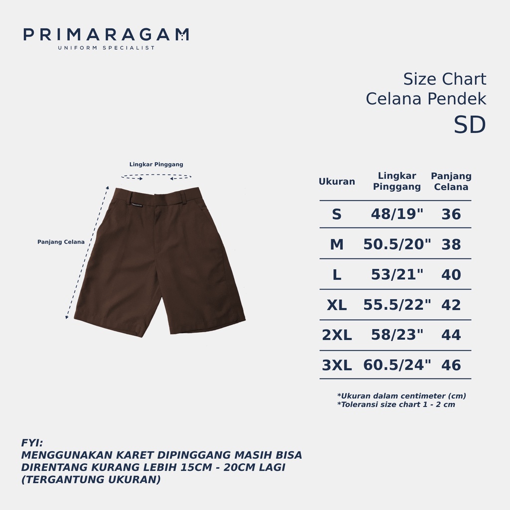 Celana seragam pramuka sd pendek sontog coklat cokelat standar pinggang karet